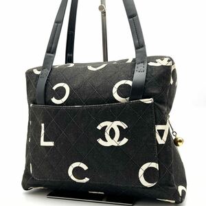 1円〜 ◆人気◆ CHANEL シャネル ココマーク トートバッグ キャンバス ロゴ ブラック レザー 革 ゴールド金具 キルティング ユニセックス