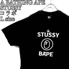 【レア】STUSSY ABATHINGAPE コラボ　袖ロゴ　入手困難　Tシャツ