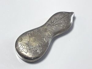 現状品 楊枝入れ 安藤七宝造 SILVER 刻印 銀製 瓢箪 蓋物 小物入れ ケース 爪楊枝 つまようじ ひょうたん