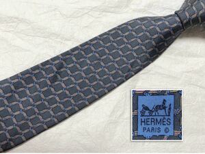 HERMES エルメス　ネクタイ　紐と金具　シルク100% フランス製　グレー系