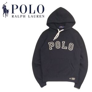 極美品 現行品 Polo Ralph Lauren フワフワ 裏起毛 ビッグロゴ プルオーバー スウェット パーカー メンズXS ラルフローレン 黒 RRL 2412164