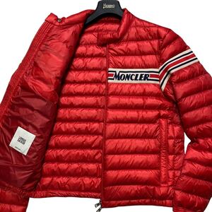 極美品 L相当/2 MONCLER RENALD ライダース ダウンジャケット ロゴデザイン Wジップ ブルゾン 軽量 メンズ モンクレール レナルド 赤