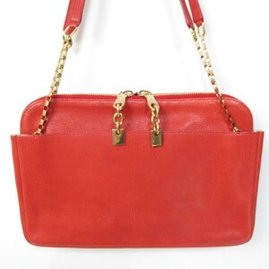 美品 Chloe クロエ レザー チェーンショルダーバッグ ポシェット レッド ◆