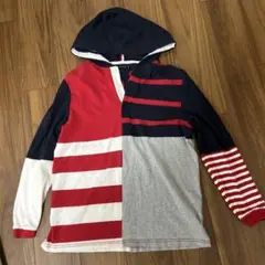 Tommy Hilfiger パーカー M 赤 青 ストライプ