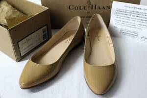 H12【極美品】コールハーン パンプス 5 B 22cm サンドストーン エナメル フラットソール プレーントゥ tqe Cole Haan 靴 ★極美品★