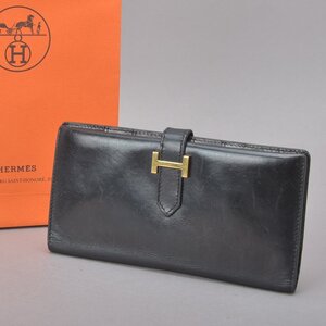 1円 HERMES エルメス ベアン 二つ折り長財布 カーフレザー ブラック ゴールド金具 □C刻印 H金具 1999年製 本革 牛革 ウォレット Ma.a