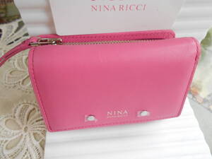 新品値札付★NINA RICCI エディットパース 牛革三つ折り財布 送料込箱入★ピンク コンパクト★ニナリッチ イタリア製ソフトリアルレザー 