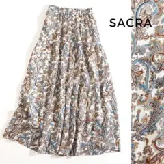 185t*美品 サクラ SACRA ペイズリーティアードロングスカート.