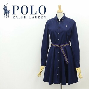 国内正規品◆POLO RALPH LAUREN ポロ ラルフローレン ポニー刺繍 ボタンダウン コットン ベルテッド シャツ ワンピース 紺 ネイビー 16