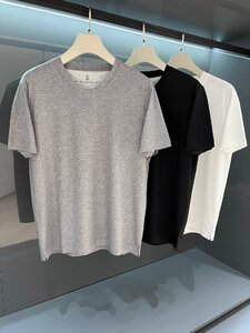 送料無料　ブルネロクチネリ　BRUNELLO CUCINELLI メンズ　Tシャツ　無地　シンプル　半袖　Vネック　M-3XL　サイズ選択可能　グレー 4352