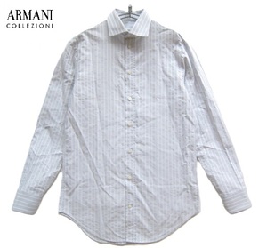 美品チュニジア製!!アルマーニ コレッツィオーニ ARMANI COLLEZIONI*美シルエット ストライプ柄ドレスシャツ 38 M グレー×白