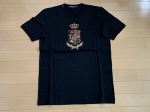 ドルチェ&ガッバーナ DG 黒 EMBROIDERY エンブレム デザイン クルーネック Tシャツ 綺麗