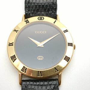 【1円スタート】 【電池交換済】 GUCCI グッチ 腕時計 3000M 社外ベルト クォーツ 訳有 革ベルト 黒文字盤