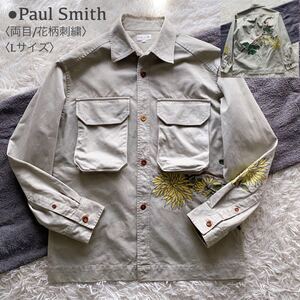 Paul Smith London●極美品●希少●ハンティングジャケット ポールスミス デニムジャケット シャツ 両面 花柄刺繍 ウォッシャブル L メンズ