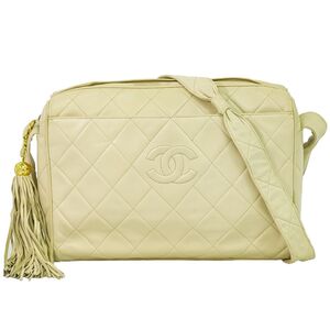 本物 シャネル CHANEL マトラッセ ココマーク タッセル ショルダーバッグ ポシェット ラムスキン レザー ベージュ