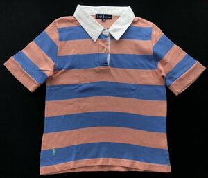 ラルフローレン キッズ 160 ボーダー ラガーシャツ ポロシャツ　　Ralph Lauren 女の子用 ラバーボタン 裾ワンポイント 柳5701