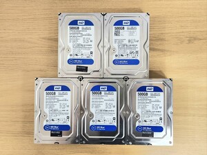 中古HDD 500GB 3.5インチ 5個セット WD Western Digital WD5000AZLX 動作確認済 健康状態:正常 HDD 内臓HDD 5台 3.5インチW①