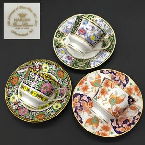 NARUMI 鳴海製陶50周年記念 限定販売 ナルミ カップ&ソーサー 3客セット オリエンタル 花鳥金彩 美品