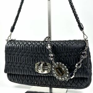 1円 美品 MIUMIU マテラッセ ナッパクリスタル 2way ショルダーバッグ ブラック レザーバッグ 