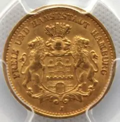 1877年 ドイツ ハンブルグ 5マルク 金貨 NGC MS63