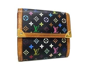 1円 LOUIS VUITTON ルイヴィトン M92984 モノグラムマルチカラー ポルトモネ ビエ カルトクレディ 三つ折り 財布 ブラック系 FL2640