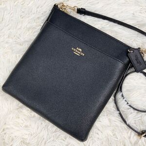 1円〜【極美品 超希少】コーチ COACH ショルダーバッグ メンズ ビジネス サコッシュ サフィアーノ ロゴ金具 斜め掛け ボディ 黒 ブラック