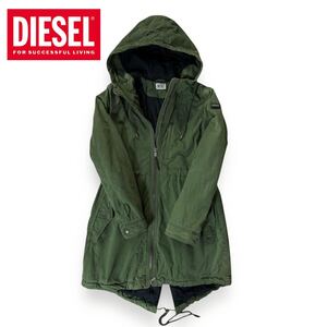 【美品】DIESEL ディーゼル コットン モッズコート モッズパーカー フード キルティング 中綿 ミリタリー カーキ オリーブ Sサイズ