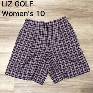 【送料無料】LIZ GOLFショートパンツ 赤白ネイビーチェック柄　レディース10サイズ　リズゴルフハーフパンツ