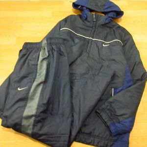 ◎使用少なめ！M 上下セット！NIKE ナイキ◆厚手 ウィンドブレーカー 中綿 裏起毛 ジャケット&パンツ 秋冬！◆メンズ 紺◆BA0995