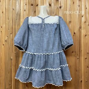 美品☆PINKHOUSE ＊ ピンクハウス ■ 半袖ローンチュニックブラウス フレアトップス ゆったりサイズ コットンレース