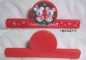 雪だるまMickeyとMinieのクリップ(赤、Chiristmas 2008、TOKYO Disney RESORT 25th)。