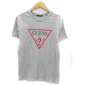 ゲス GUESS Tシャツ カットソー ラウンドネック 半袖 プリント S グレー 赤 レッド /HO32 レディース