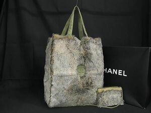 ■美品■ CHANEL シャネル ココマーク ラビットファー ポーチ付き トートバッグ ハンドバッグ レディース グレー系 AS4316