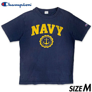 希少■ Champion (チャンピオン) US NAVY 1981 ロゴ プリント 半袖 Tシャツ 紺黄 ネイビー/イエロー M 古着 アメカジ ヴィンテージ USNA