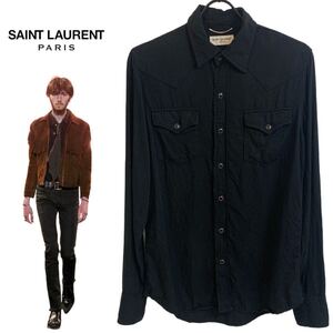 SAINT LAURENT PARIS サンローラン パリス 2015s MADE IN JAPAN 日本製 エディスリマン期 リヨセル ウエスタンシャツ ブラック アーカイブ