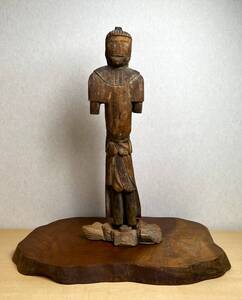 京都14￥ 時代物 朝鮮美術 李朝 木彫 人物像 高さ59cm