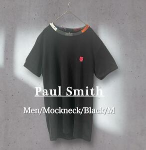 Paul Smith ポールスミス 刺繍ワンポイント モックネックTシャツ 黒 Mサイズ