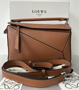 LOEWE ロエベ 斜めがけショルダーバッグ 2WAYハンドバッグ/ブラウン/ミニバッグ/ショルダーバッグ/トートパッグ puzzle 24cm 本革 レザー