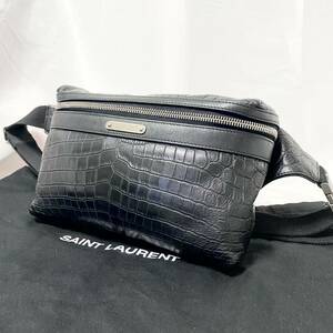 極美品 現行 フォルム◆SAINT LAURENT◆サンローラン パリ YSL クロス ボディ ショルダーバッグ ベルト レザー ビジネス メンズ クロコ