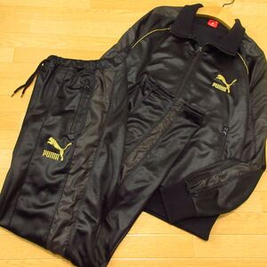 ◎使用少なめ！ M 上下セット！PUMA プーマ◆セットアップ 厚手 裏起毛 ジャージ ジャケット&パンツ 防寒 秋冬！◆メンズ 黒x金◆BA1371