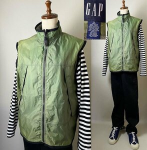 ★【ビンテージ オールド ギャップ 紺タグ】スリランカ製 90s GAP ナイロン100% メッシュ裏地付き ナイロン ベスト ジレ ノースリーブ M 緑