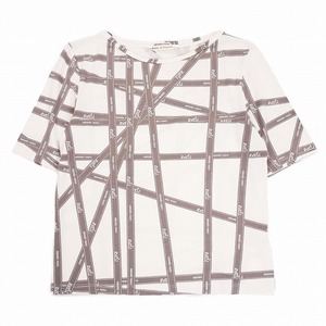 エルメス HERMES マルジェラ期 ボルデュック リボン柄 Tシャツ クルーネック 半袖 カットソー ストレッチ トップス M ホワイト ur14