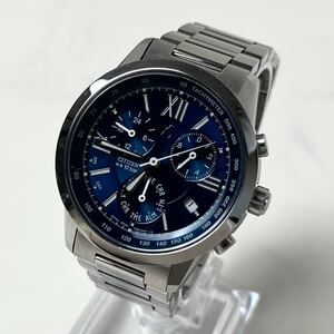 【美品】 CITIZEN DURATECT シチズン A510-T002374 XC アナログ 青文字盤 クォーツ クロノグラフ 腕時計 ウォッチ 不動 動作未確認