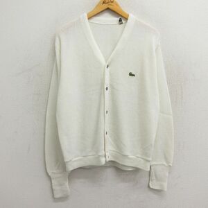 XL/古着 ラコステ LACOSTE 長袖 ブランド ニット カーディガン メンズ 90s ワンポイントロゴ アクリル 白 ホワイト 23sep19 中古 トッ