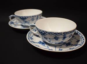 Royal Copenhagen ロイヤルコペンハーゲン ブルーフルーテッド ハーフレース ティーカップ 2客セット cup＆saucer c＆s