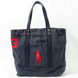 【1円スタート】POLO RALPH LAUREN ポロラルフローレン トートバッグ ショルダーバッグ キャンバス地 ネイビー 紺系 カジュアル 定番 婦人