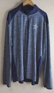 海外2XL/濃灰■古着 NFLダラス・カウボーイズ Dallas Cowboys 胸ZIP長袖シャツ 伸縮 速乾 ■アメリカ アメフト アメリカンフットボール