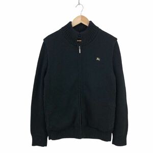 H749-82 ほぼ美品 BURBERRY BLACK LABEL バーバリーブラックレーベル ノバチェック 長袖 中綿 ニットジャケット カーディガン 黒 メンズ 3