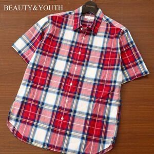 BEAUTY&YOUTH ユナイテッドアローズ 春夏★ 半袖 チェック シャツ Sz.M　メンズ 赤系　C3T04263_5#A