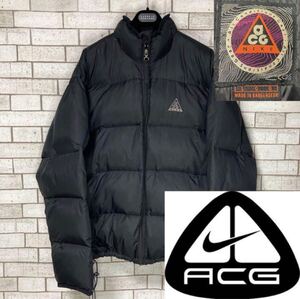 【希少】【旧ロゴ】90s ACG◆NIKE◆XL 相当◆ナイキ　ダウンジャケット　ナイロン ブラック　 軽量　スタイリッシュ